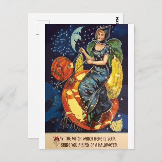 Möge diese Hexe dir einen Halloweenvogel bringen Postkarte (Vorne/Hinten)