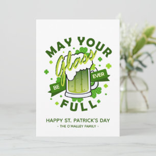 Möge Euer Glas voll grünes Bier Shamrock Irisch se Feiertagskarte