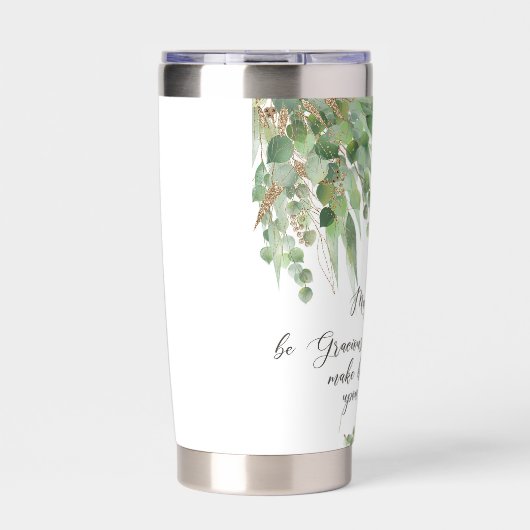 Möge Gott graziöse, grüne und goldene Blätter sein Thermobecher (Vorderseite)