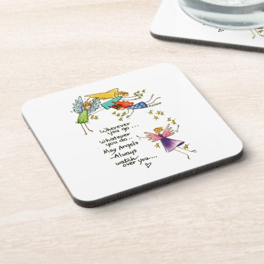 "Mögen Engel immer über dich wachen" zeichnend Getränkeuntersetzer (Linke Seite)