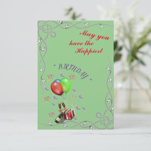 Mögen Sie das Glück haben, Wein und Ballon Karte (Stehend Vorderseite)