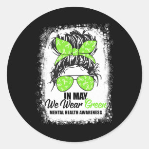 Mögen wir Green Messy Bun Mental Health Awards tra Runder Aufkleber