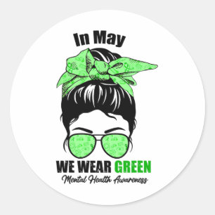 Mögen wir Green Messy Bun Mental Health Awards tra Runder Aufkleber
