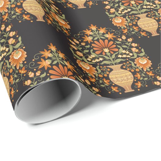 Moghul-Fantasie: Retro-Blumenopulenz Geschenkpapier (Rolleneckpunkt)