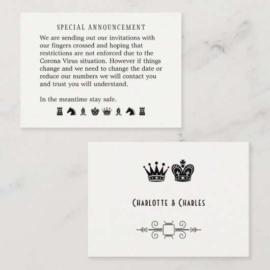 Mögliche Änderung der Ankündigung von Hochzeiten Begleitkarte (Vorne/Hinten)