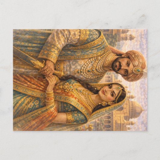 Mogulen Paar Blau-Gold Postkarte (Vorderseite)