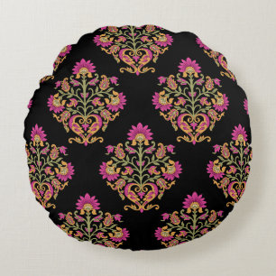 Moguler Blumenpaisley, nahtloses Design. Rundes Kissen