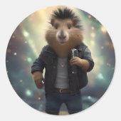 "Mohawk Capybara: Rockin' der Fluss!" Runder Aufkleber (Vorderseite)