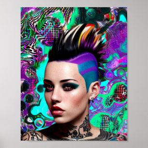 Mohawk Punk Girl Abstrakt Art Poster