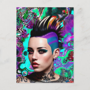 Mohawk Punk Girl Abstrakt Art Postkarte