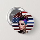 Mohawk Punk Girl mit amerikanischer Flagge Button (Vorne & Hinten)