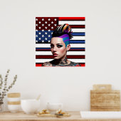 Mohawk Punk Girl mit amerikanischer Flagge Poster (Küche)