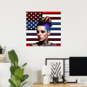 Mohawk Punk Girl mit amerikanischer Flagge Poster (Heimbüro)