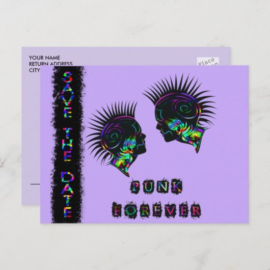 Mohawk Save the Date Postcard Punk Rock Hochzeit Ankündigungspostkarte (Vorne/Hinten)