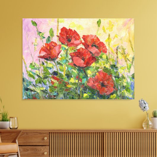 Mohn, abstrakte Blume, moderne Malerei, Leinwand (Insitu (Wohnzimmer))