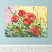 Mohn, abstrakte Blume, moderne Malerei, Leinwand (Insitu (Holzboden))