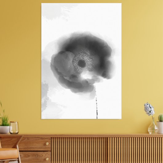 Mohn aus Troy Schwarz und Weiß Wasserfarbe Blüte Leinwanddruck (Insitu (Wohnzimmer))