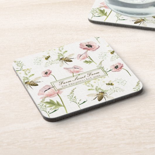 Mohn, Bienenzucht, Wildblumen Getränkeuntersetzer (Linke Seite)