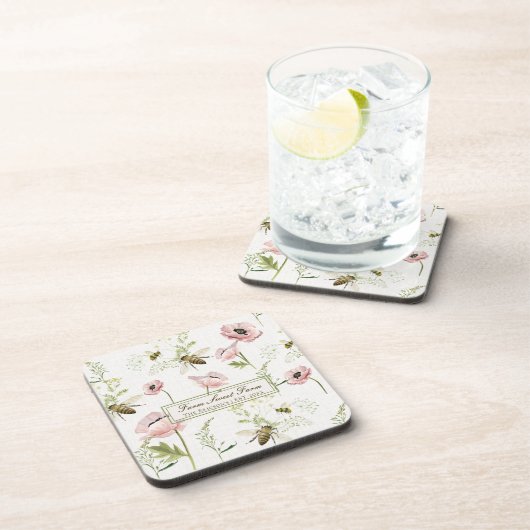 Mohn, Bienenzucht, Wildblumen Getränkeuntersetzer (Rechte Seite)