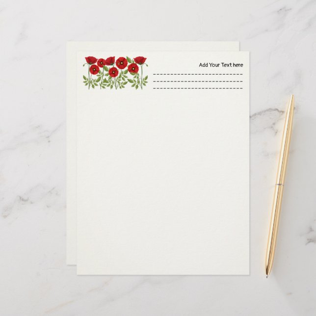 Mohn blüht fröhlich Sommer Blume Briefbogen (Vorderseite/Rückseite Beispiel)