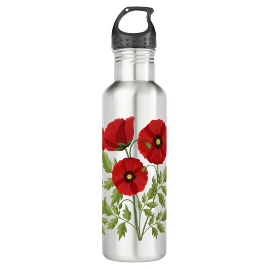 Mohn blüht fröhlich Sommer Blume Edelstahlflasche (Vorderseite)