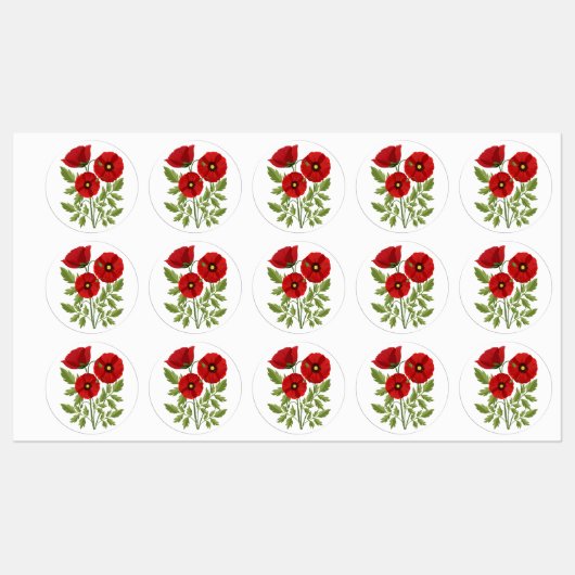 Mohn blüht fröhlich Sommer Blume Etiketten (Blatt)