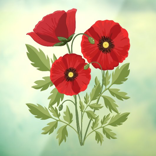 Mohn blüht fröhlich Sommer Blume Fensteraufkleber (Blatt 3)