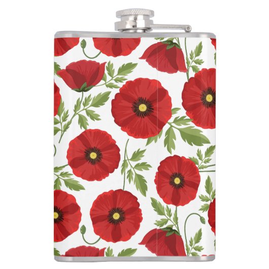 Mohn blüht fröhlich Sommer Blume Flachmann (Rückseite)