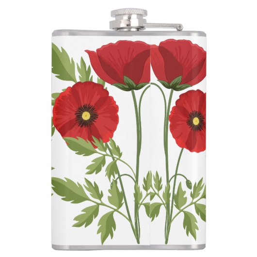 Mohn blüht fröhlich Sommer Blume Flachmann (Rückseite)