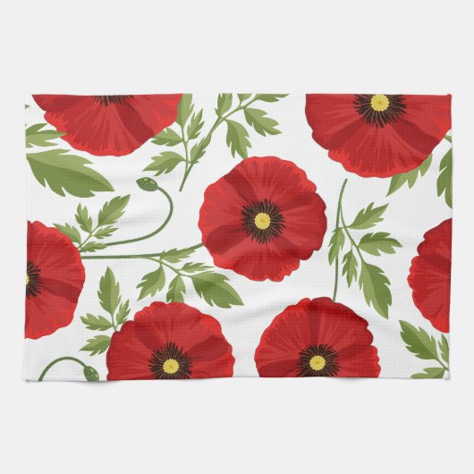 Mohn blüht fröhlich Sommer Blume Geschirrtuch (Horizontal)