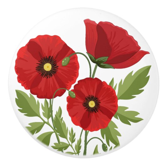 Mohn blüht fröhlich Sommer Blume Keramikknauf (Vorderseite)