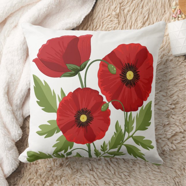 Mohn blüht fröhlich Sommer Blume Kissen (Decke)