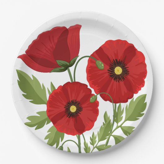 Mohn blüht fröhlich Sommer Blume Pappteller (Vorderseite)