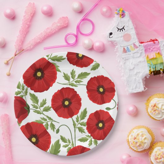 Mohn blüht fröhlich Sommer Blume Pappteller (Party)
