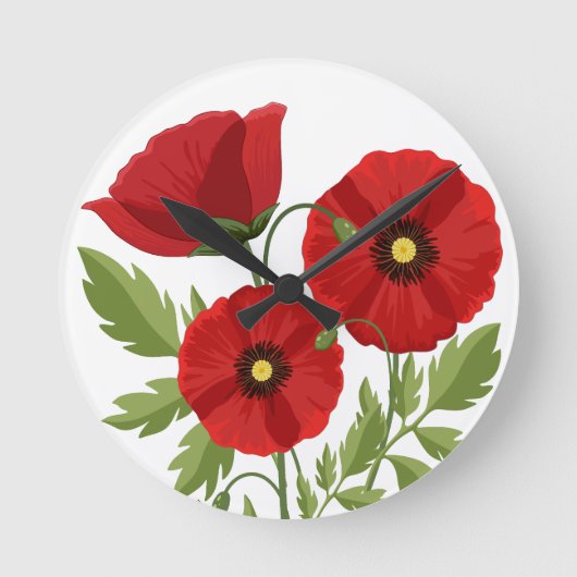 Mohn blüht fröhlich Sommer Blume Runde Wanduhr (Vorderseite)
