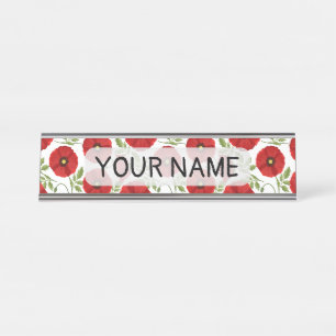 Mohn blüht fröhlich Sommer Blume Schreibtischnamensplakette