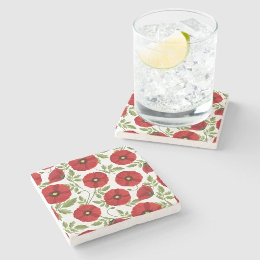 Mohn blüht fröhlich Sommer Blume Steinuntersetzer (Seitenansicht)