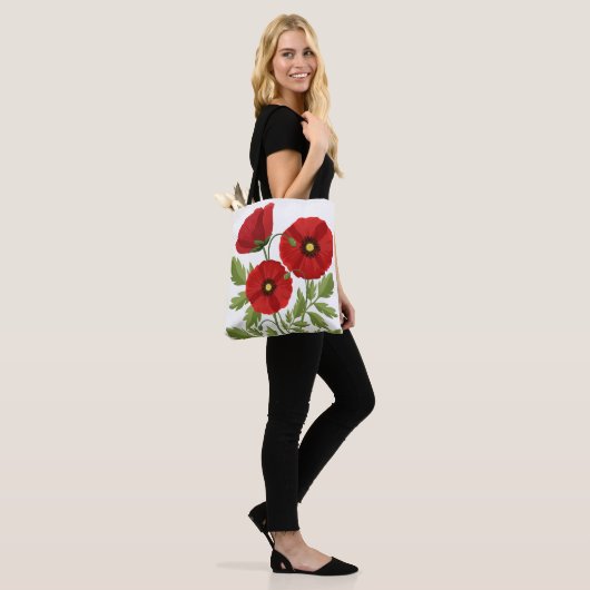 Mohn blüht fröhlich Sommer Blume Tasche (Am Model)