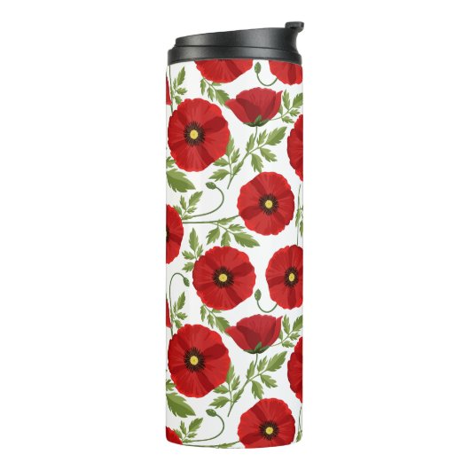 Mohn blüht fröhlich Sommer Blume Thermosbecher (Nach links gedreht)