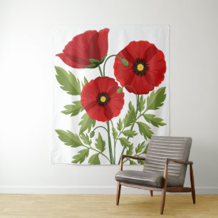 Mohn blüht fröhlich Sommer Blume Wandteppich