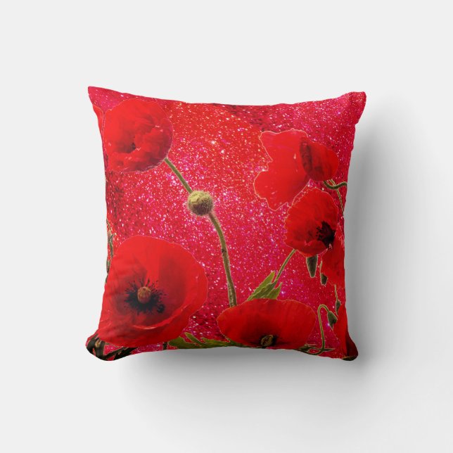 Mohn Blume Roter Glitzer Sparkle Glittery 2020 Kissen (Vorderseite)