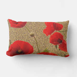 Mohn Blume Roter Gold Glitzer Golden Rustikal Kissen Für Draußen
