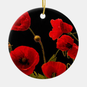 Mohn Blume Roter Schwarzer Wasserfarben Blumenmohn Keramik Ornament