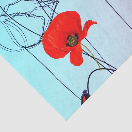 Mohn-Blume und Schmetterlingsdekoupage Seidenpapier (Detail)