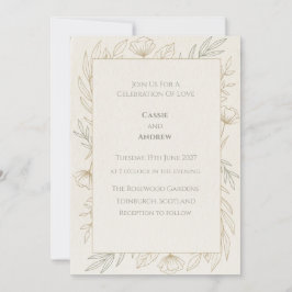 Mohn Blumige Linienkunst Elfenbein Hochzeit Einladung