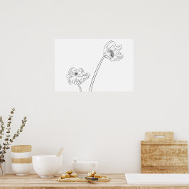 Mohn Botanische Linienkunst Poster