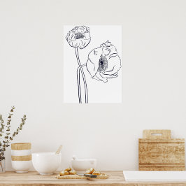 Mohn Botanische Linienkunst Poster