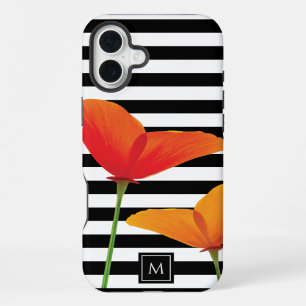 Mohn Chic Schwarz Streifen Monogramm iPhone 16 Plus Hülle