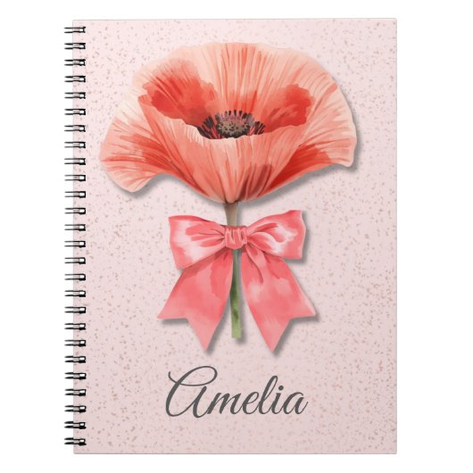 Mohn Coquette Notizbuch | Rosa Blumenjournal Notizblock (Vorderseite)