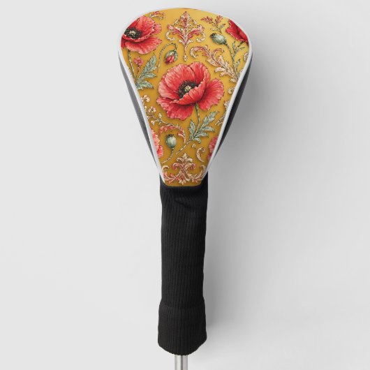 Mohn fleur goldenes Design Golf Headcover (Vorderseite)